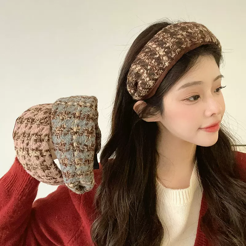 秋冬季针织加绒发箍多色发捆时尚加宽小众设计发头箍高颅顶发饰