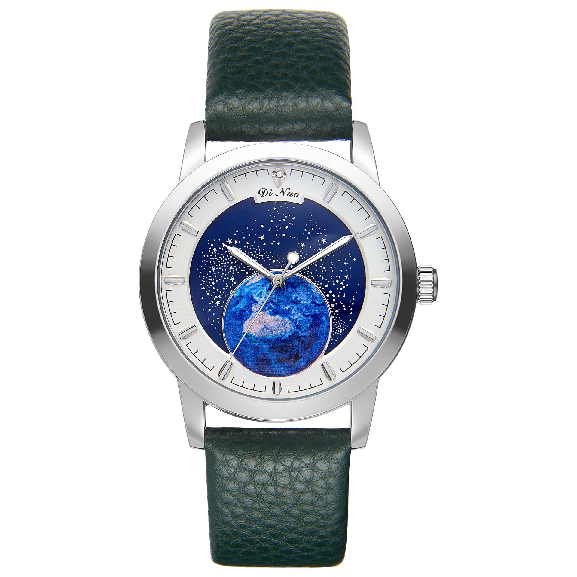 Male white steel_white face green leather