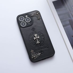 Apple 13promax mobile phone case fashion brand Cro heart leather for 14pro/16promax cross soft 11