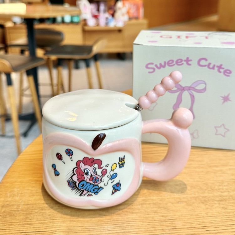 Pony Poly con tapa de marca taza de cerámica taza de agua doméstica taza de oficina taza de café encantadora de alto valor