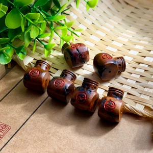 Natural Lightning-Struck Jujube Wood Carving Tai Chi Bagua Three-Way DIY Accessories, Handcrafted Bracelet Spacer Beads, Pendant Wholesale
