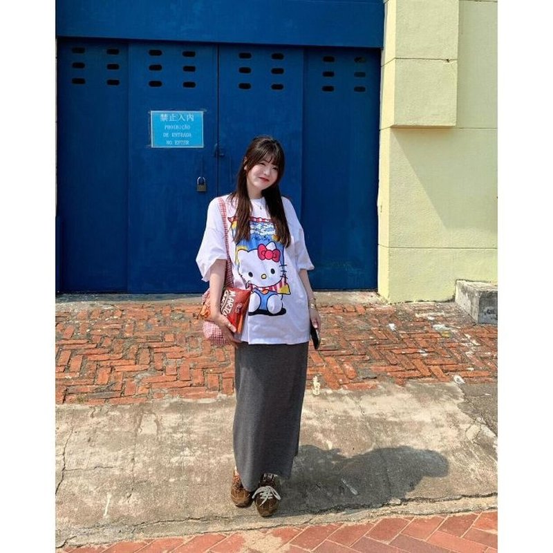 日本製新作純綿中学生半袖TシャツレディースKittyKTハローキティプリント半袖Tシャツトップス|undefined