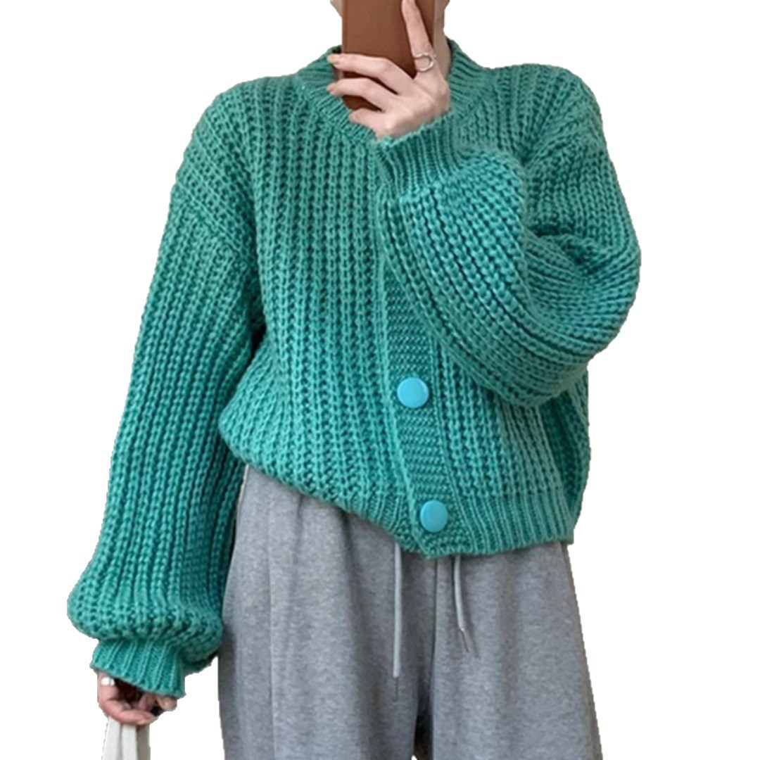 Color sólido simple abrigo de punto de viento abrigo suéter cardigan comercio exterior transfronterizo botón suelto camisa de punto de mujer