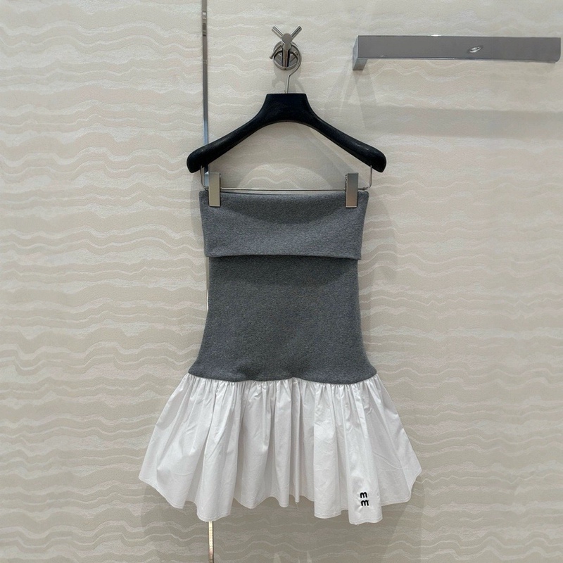 Nanyou m Series 26 Spring/Summer Logo Letter Embroidery Versatile Layered Patchwork Faux Two-Piece Strapless Puffy Dress for Women Nanyou m Series 26 Spring/Summer Logo Letter Embroidery Versatile Layered Patchwork Faux Two-Piece Strapless Puffy Dress for Women