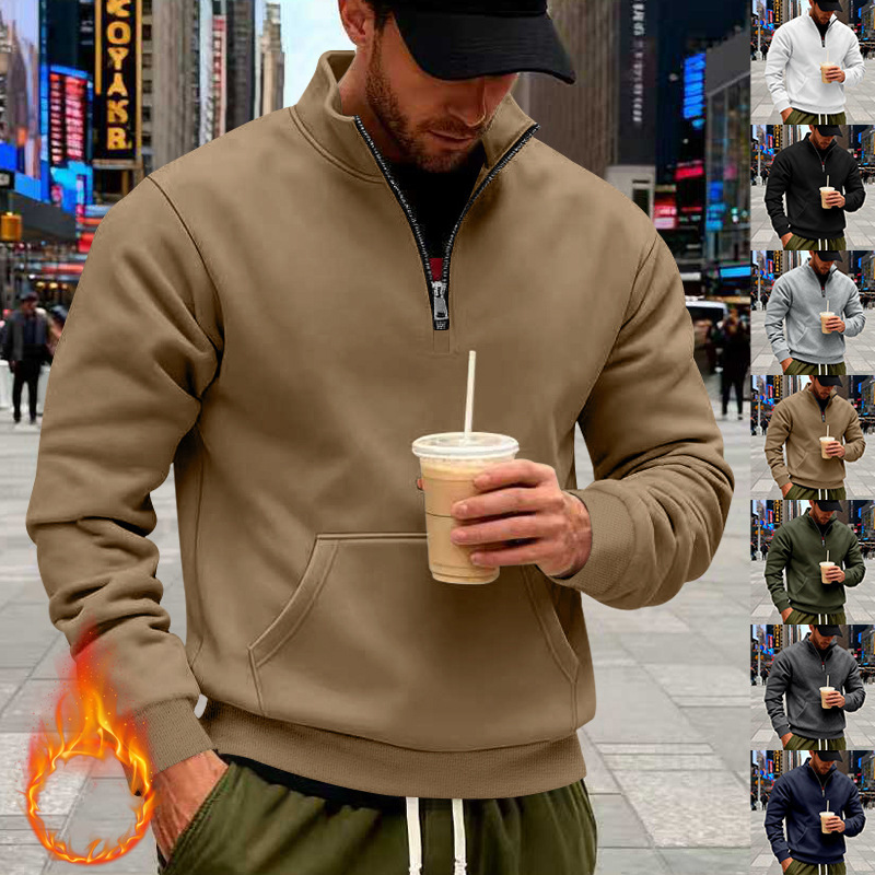 Cross-Border Men's Clothing Temu Tiktok Winter Velvet Men's Loose Sports Casual Stand-Up Collar Sweatshirt Simple Sweatshirt Cross-Border Men's Clothing Temu Tiktok Winter Velvet Men's Loose Sports Casual Stand-Up Collar Sweatshirt Simple Sweatshirt