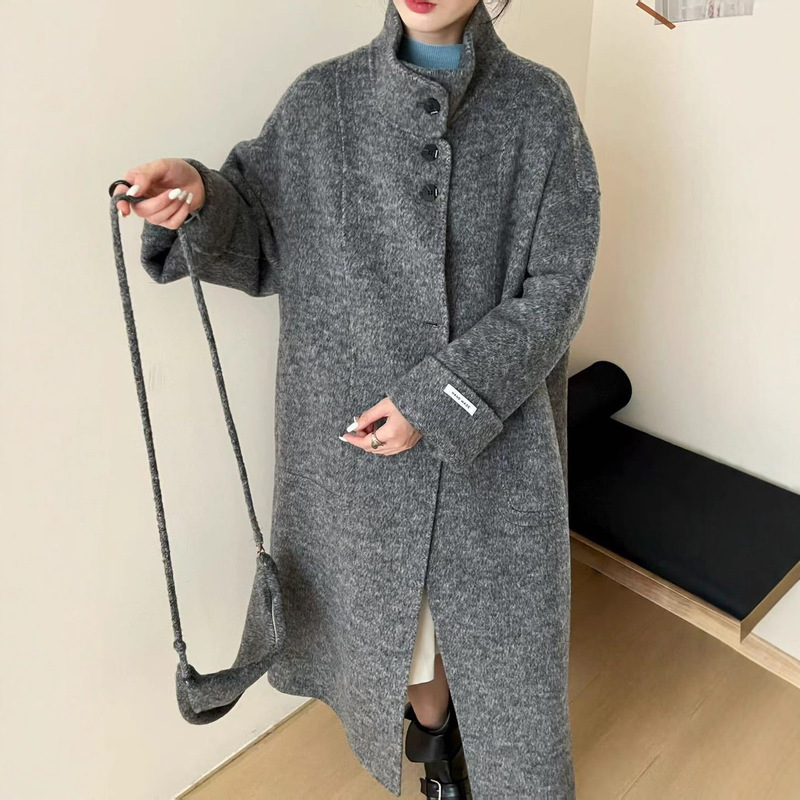 双面羊绒大衣女2025秋冬新款韩版宽松立领简约百搭双面羊毛外套女|undefined