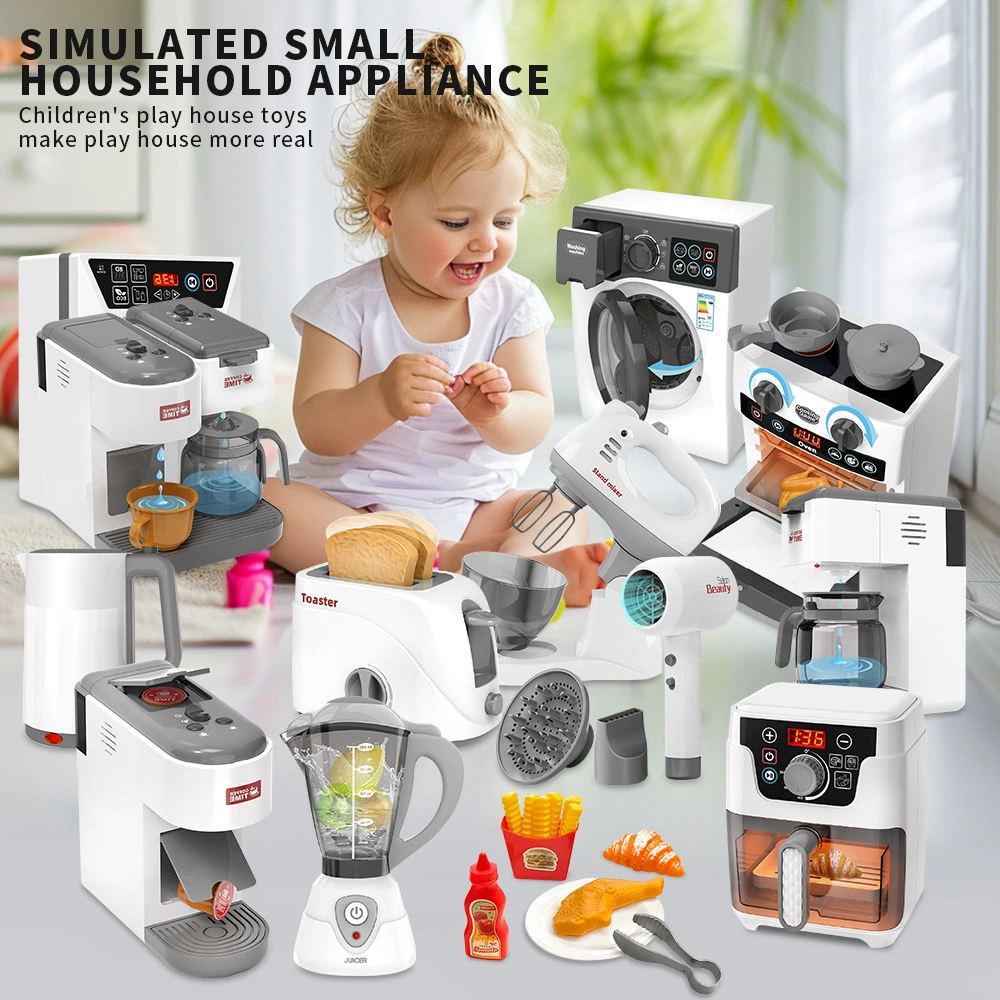 Игрушечная кухня для мальчиков и девочек: аэрофритюрница, кофеварка, духовка, стиральная машина, миниатюрная бытовая техника для ролевых игр