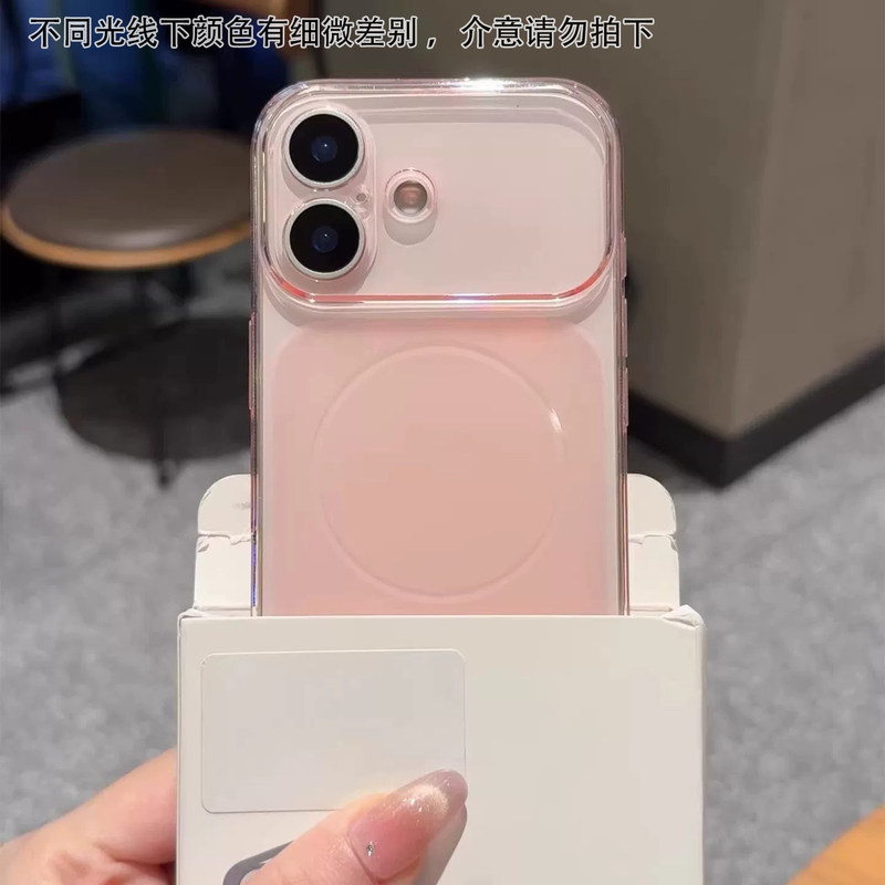 Frosted Large Window Phone Case Suitable for Apple 17 Pro Max, Transparent iPhone 16, Pink Soft High-End Feel, 15 Sets