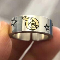 千葉泰銀點金兔子戒指男女單身情侶復古對戒指環簡約寬開口可調