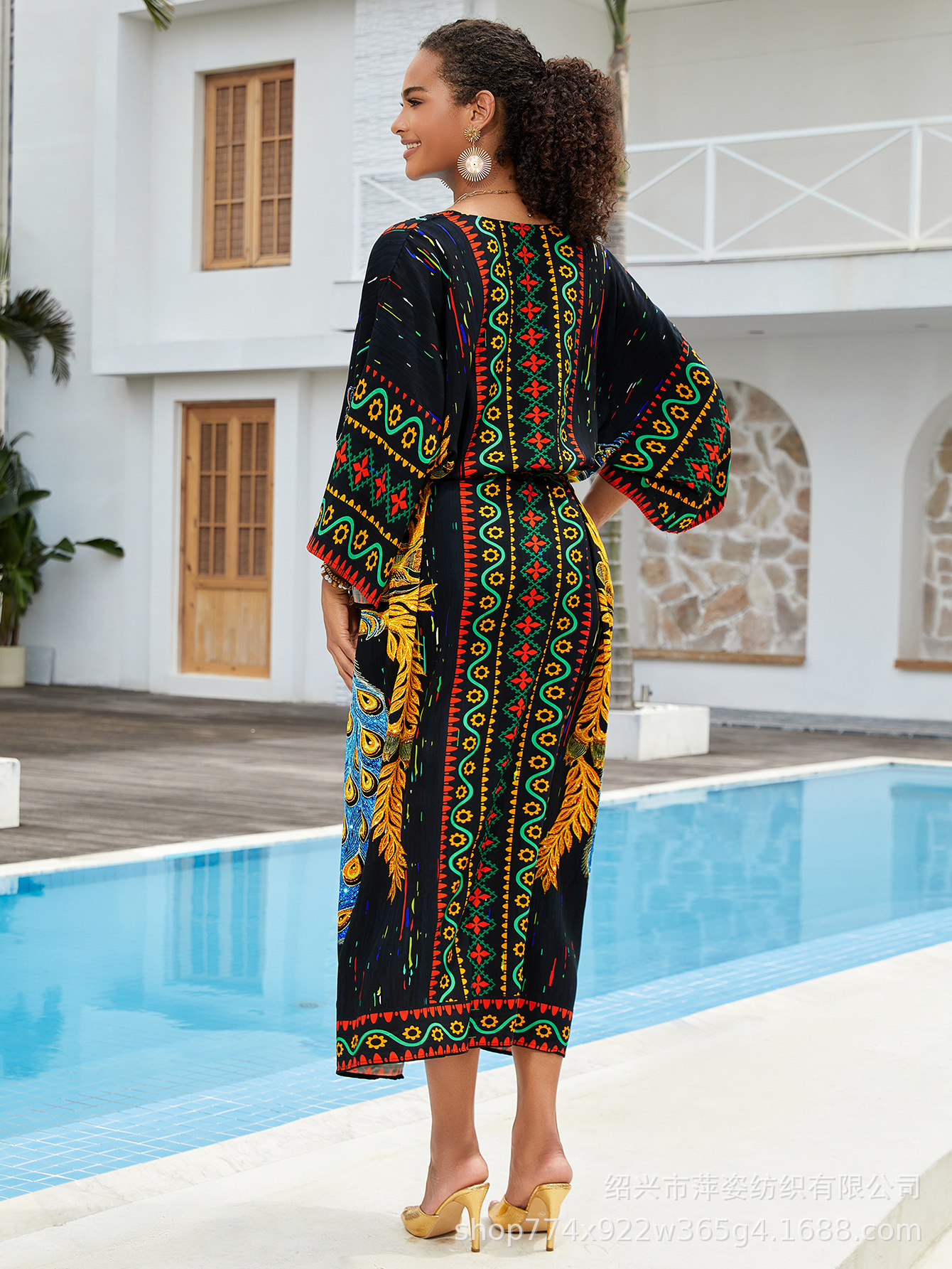 Blusa de playa Cárdigan con estampado de rayón Cárdigan largo bohemio Bikini Protector solar Camisa en traje de baño B006