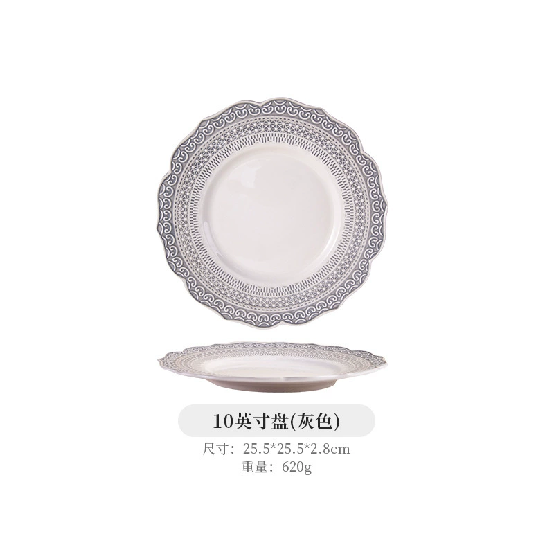 Набор керамической столовой посуды (New Lace) — фарфоровые миски для супа и тарелки, стиль легкой роскоши