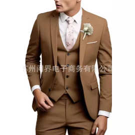 2025跨境新款商务休闲男三件套新郎西装男婚礼宴会大码跨境西装男