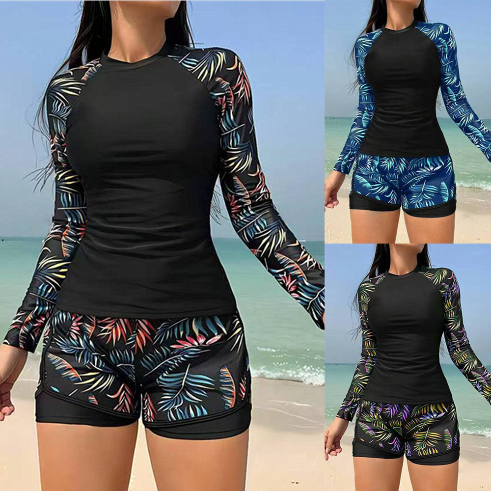 2025 European and American Cross-border Foreign Trade New Swimwear Long-sleeved Double-layer Trousers Women's Split Tankini Swimsuit Bikini
