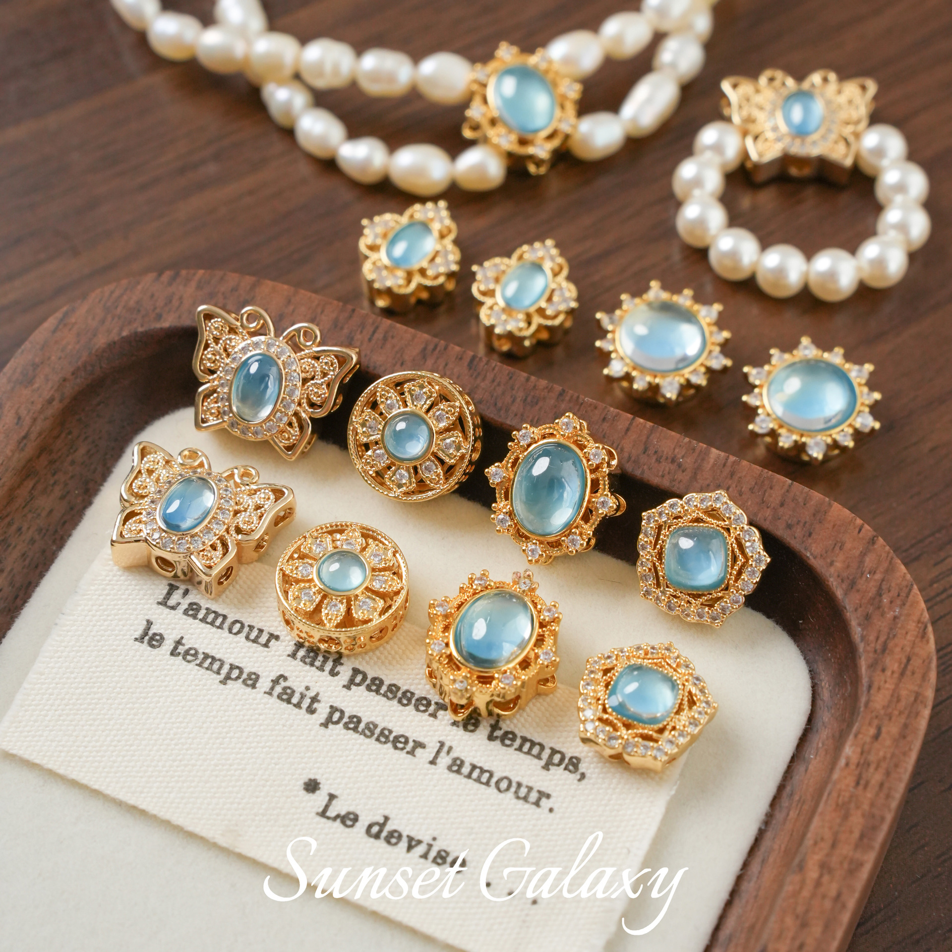 18K Gold-Plated Color-Preserving Porous Aquamarine Spacer Beads Pearl Bracelet Necklace Beaded Handmade DIY Jewelry Materials Accessories