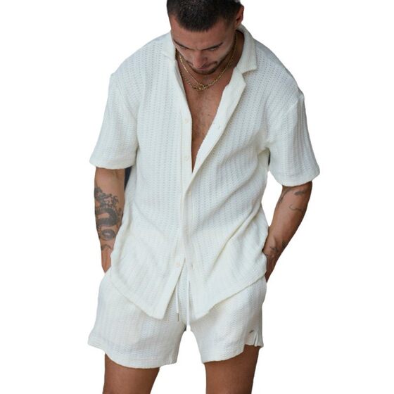 2025 Amazon spring and summer new men's commuter suit casual button shirt short sleeve shorts men's foreign trade