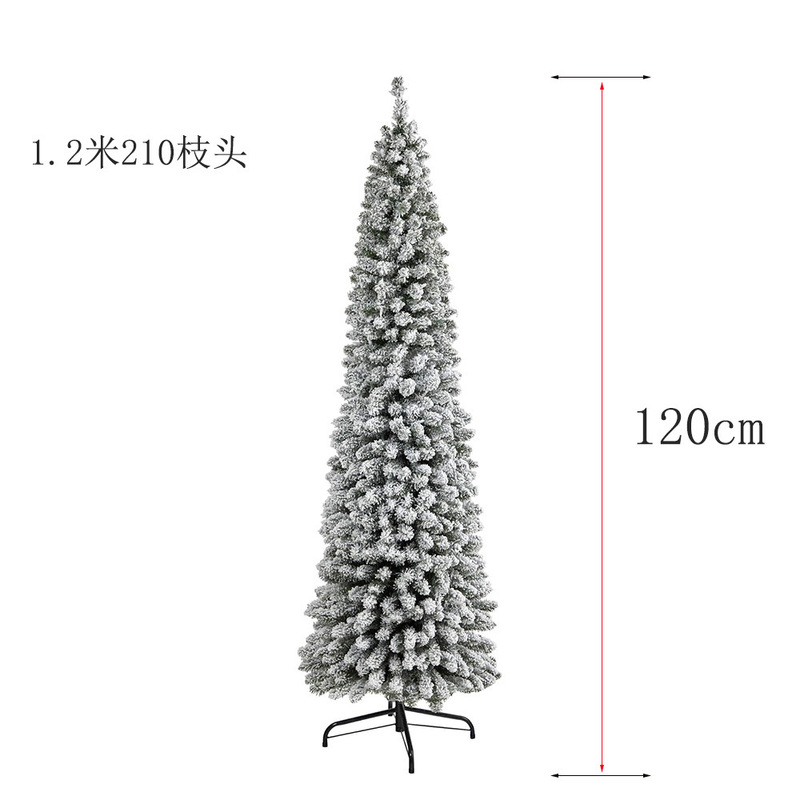 跨境热卖圣诞节植绒树铅笔树1.2米-2.1米白色落雪加密圣诞树装饰|undefined