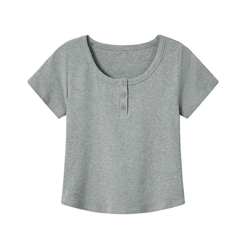 夏の新しいスリムでファッショナブルで多用途なショートスリムフィットソリッドカラーTシャツグレーのスタイリッシュなデザインのボタンダウンシャツ|undefined
