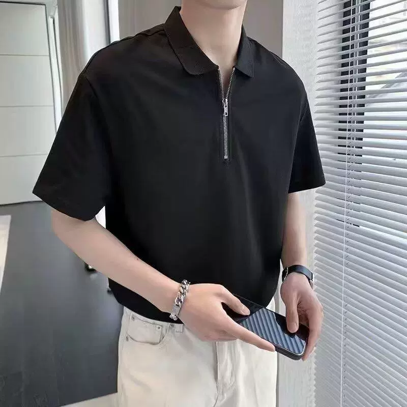 Приливная мужская рубашка поло летняя рубашка с короткими рукавами 2024 новая мода мужская повседневная деловая кропотка на молнии