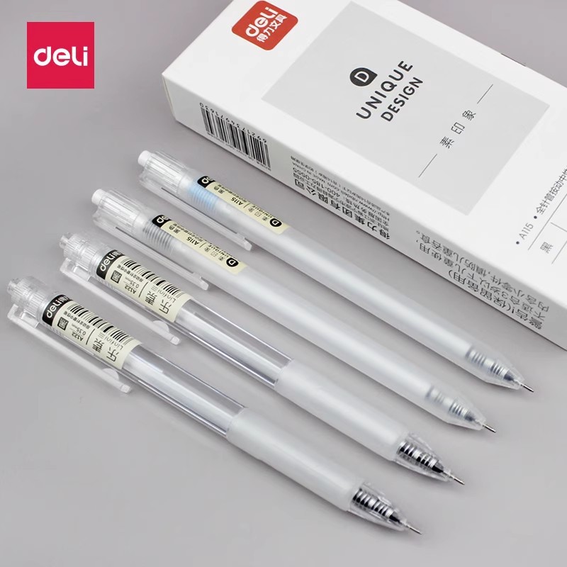 Deli A115 Retractable Gel Pen 0.38mm Student Exam Pen Black Carbon Ink Pen Transparent Barrel Press-Type