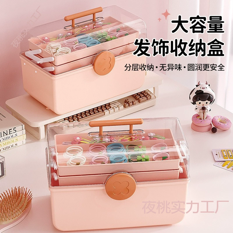 Детские аксессуары для волос Коробка для хранения заколки для волос Головные уборы для девочек Косметика Украшения для туалетного стола Настольная голова Настольная многослойная коробка для ювелирных изделий