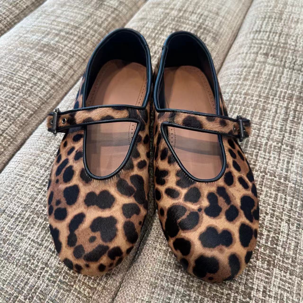 Cross-Border Amazon Niche Retro Round-Toe Shallow Leopard Print Shoes Mary Jane Women's Shoes Versatile Flat Ballet Shoes