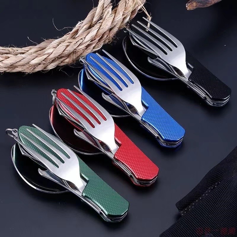 Multifunktionellt hopfällbart campingbestickset i rostfritt stål_voghion.com