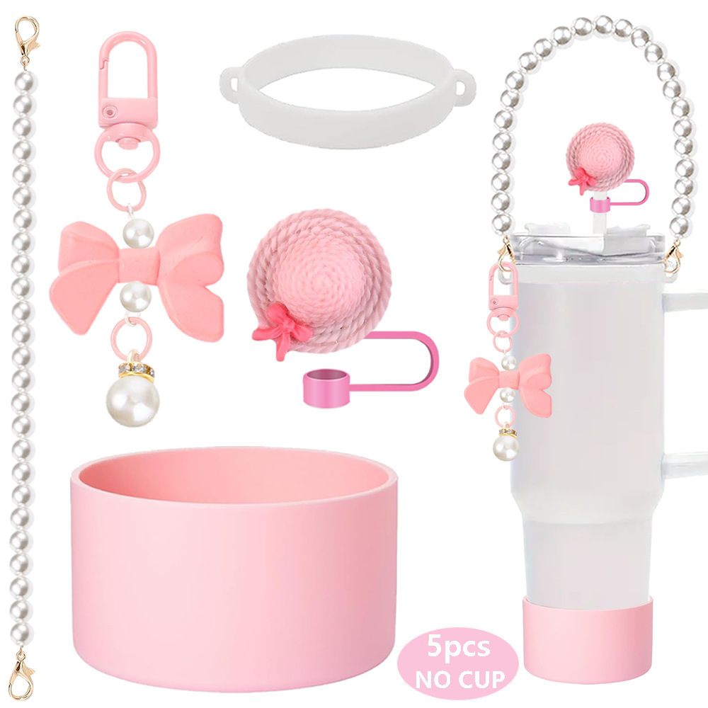 7pcs taza Stanley cuerda de mano colgante de silicona flor tapa de pajita bola de felpa colgante de copa cadena de taza de color