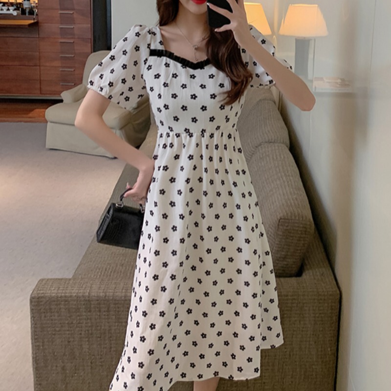 2025 New Printed Polka Dot Dress Summer High Waist Short Sleeve Slim Mid-Length Pregnancy Skirt