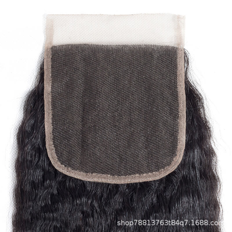 Venta al por mayor de fábrica 4x4 Cierre recto rizado pelo humano real encaje pelo bloque peluca