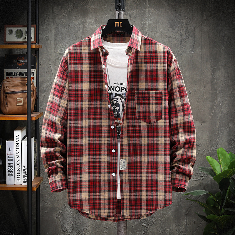 Camisa a cuadros de los hombres más tamaño 2023 otoño nuevo estilo coreano Moda suelta juventud guapo camisa hombres