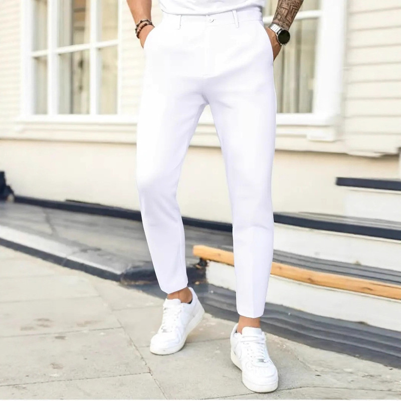 2025 Cross-Border Foreign Trade Men's Solid Color Slim-Fit Dress Pants Korean Style Stylish Business Casual Warehouse Summer Thin Style