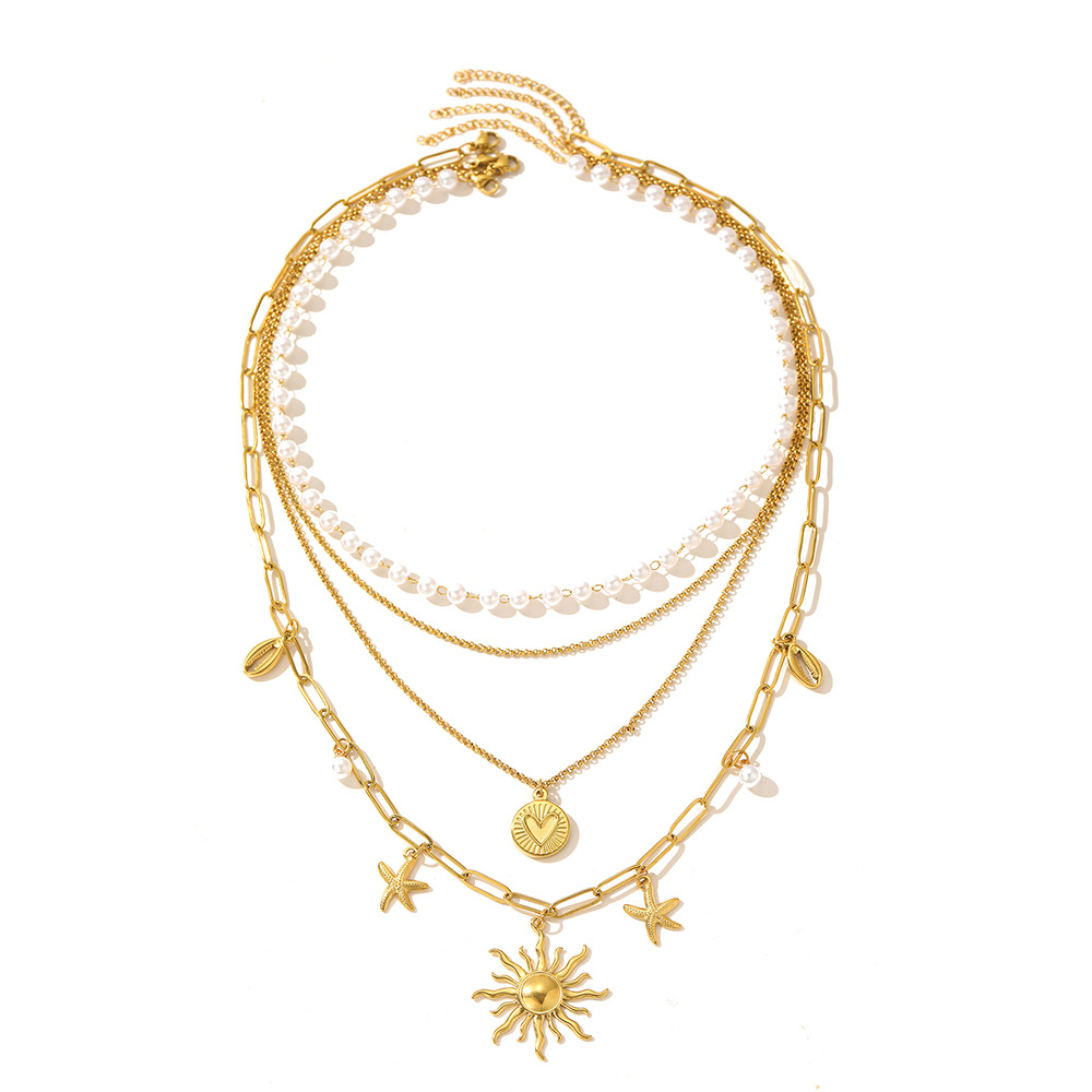 All Seasons Season Wholesale Jewelry Elegant Retro Sun Starfish Heart Shape 304 Stainless Steel Plating Necklace Paperclip Chain Belcher Chain