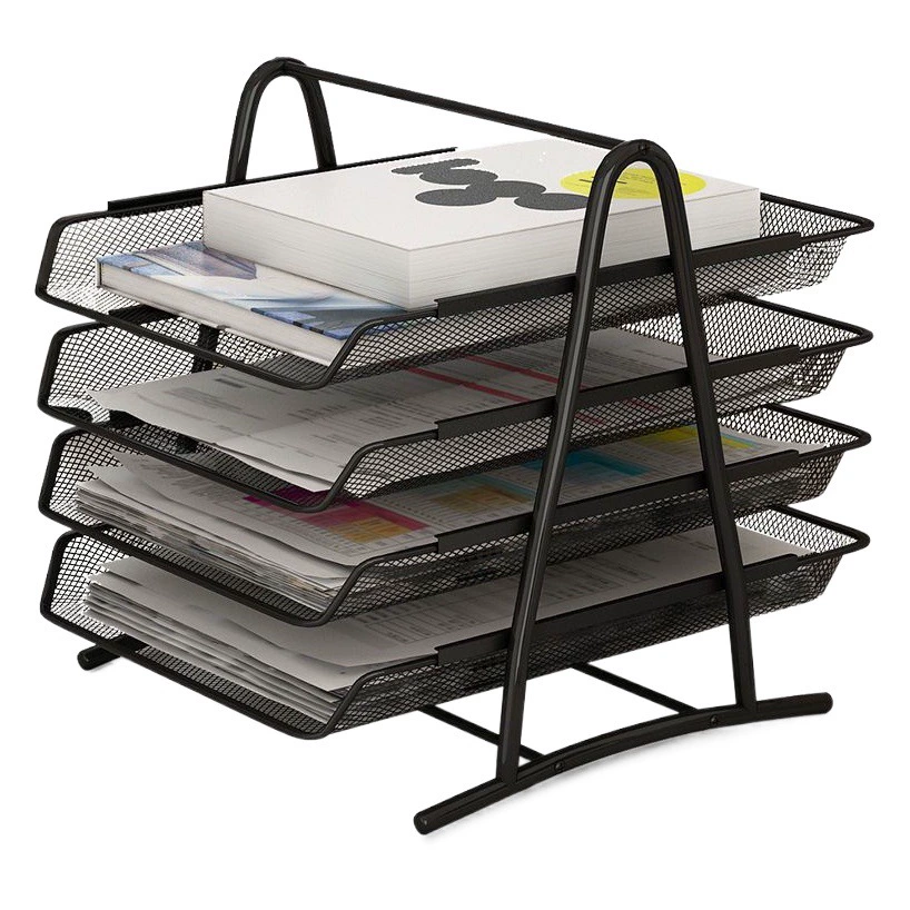 Офисная металлическая железная сетка Многослойная стойка для хранения Четырехслойная стойка для файлов Выдвижная стойка для данных Настольная стойка для хранения