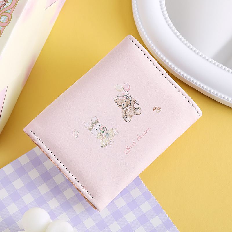 Nueva chica sueño primavera Picnic serie conejo oso tríptico cartera lindo diseño original multi-tarjeta monedero bolsa
