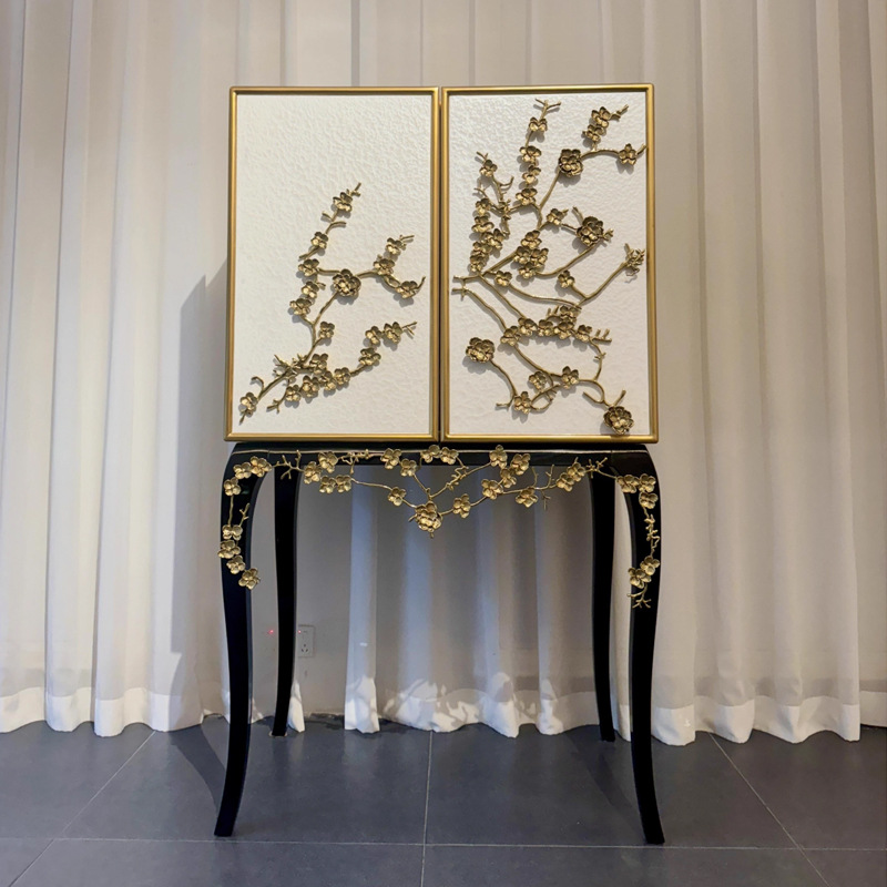 Luxurious Three-Dimensional Copper Flower Wine Cabinet, Designer Model, Solid Wood Minimalist Sideboard, High-End Decorative Cabinet for Luxury Homes