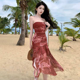 幽灵少女新中式女装红色连衣裙不规则吊带裙子成人礼服演唱会穿搭