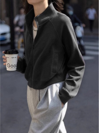 松弛感立领棒球服潮2025春秋款多巴胺吸睛色基础简约华夫格外套女|undefined