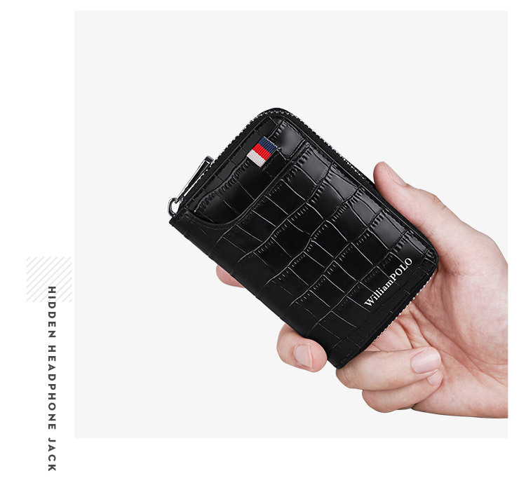 Ví card holder da thật nhiều ngăn đựng thẻ có khóa kéo Emperor Paul chi tiết 16