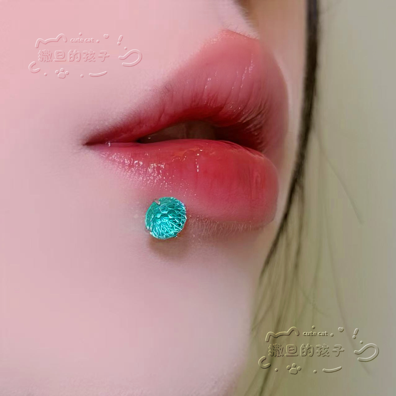 Labret stud lip piercing jewelry styling detail