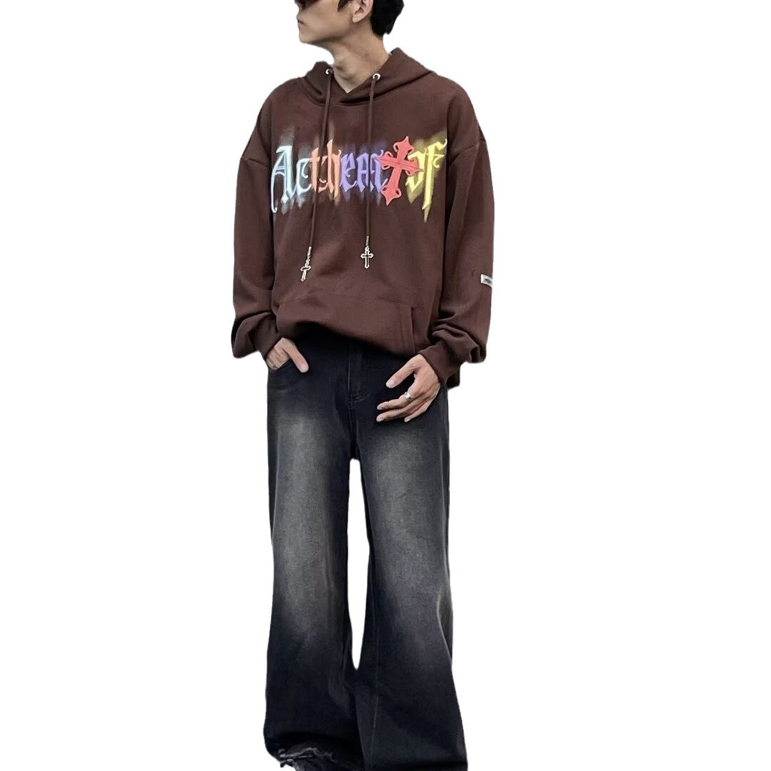 Moda retro 2024 primavera y otoño jeans estadounidenses hombres lavados y viejos jeans rectos sueltos de calle alta