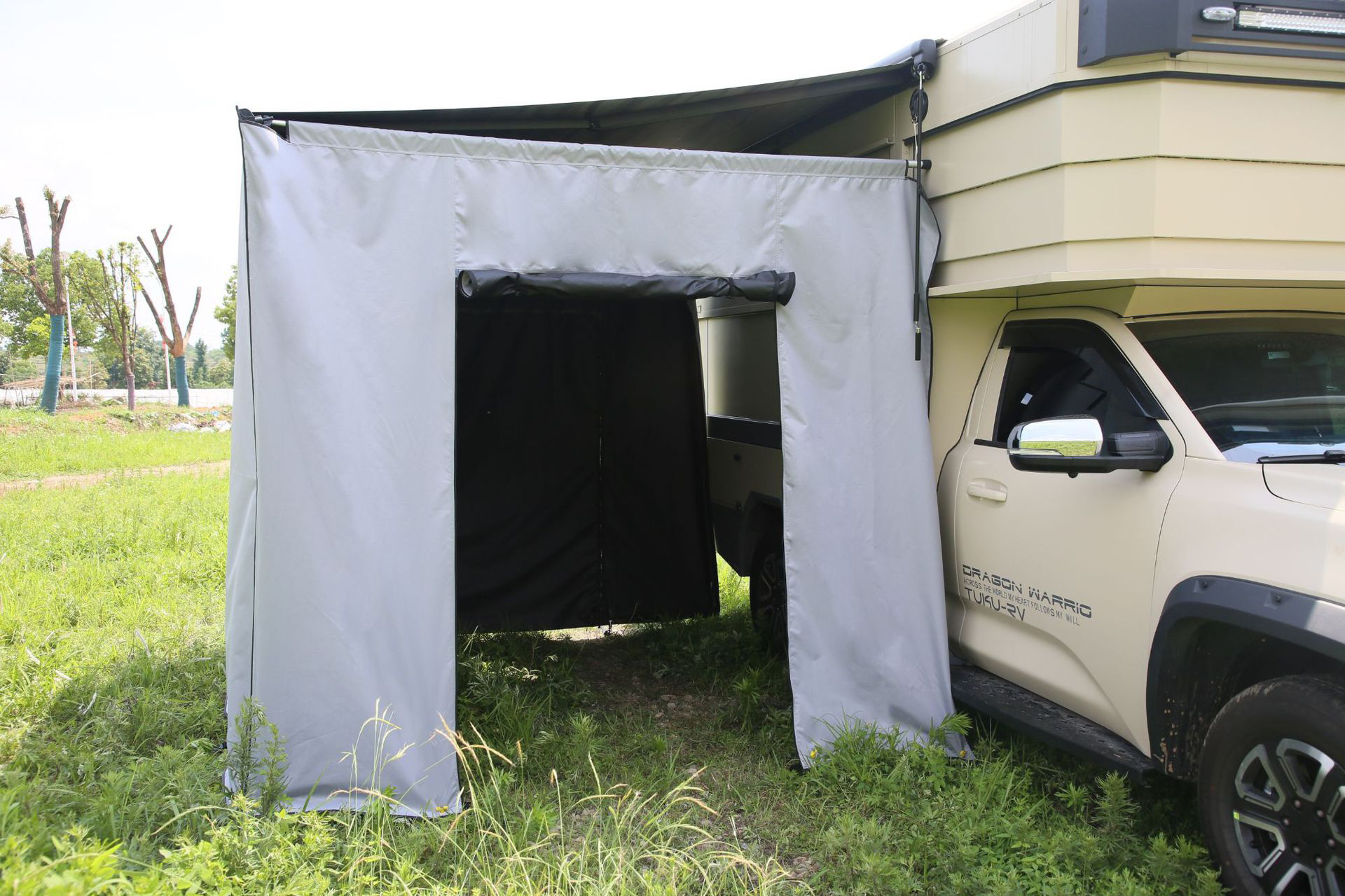 Source factory outdoor black vinyl canopy camping tent RV side expansion awning fabric, main fabric, side fabric wholesale