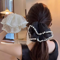 高級感珍珠網紗大腸發圈頭繩2023新款優雅高端髮飾百搭皮筋女扎頭