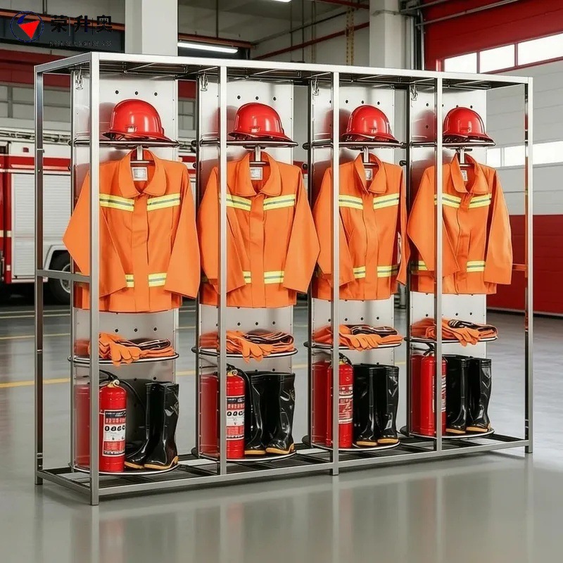 Stainless steel fire-fighting clothing rack, combat uniform rack, double-sided electric remote-controlled rescue uniform rack, intelligent rotating protective clothing rack