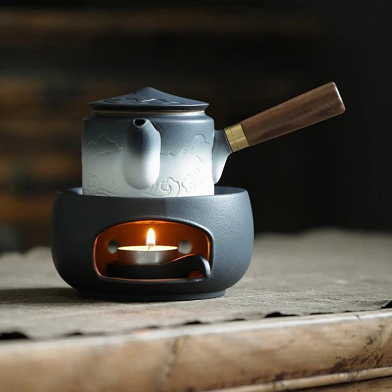 日式溫茶爐浪嶼側把壺陶瓷暖茶器蠟燭加熱茶壺底座溫茶器煮茶爐