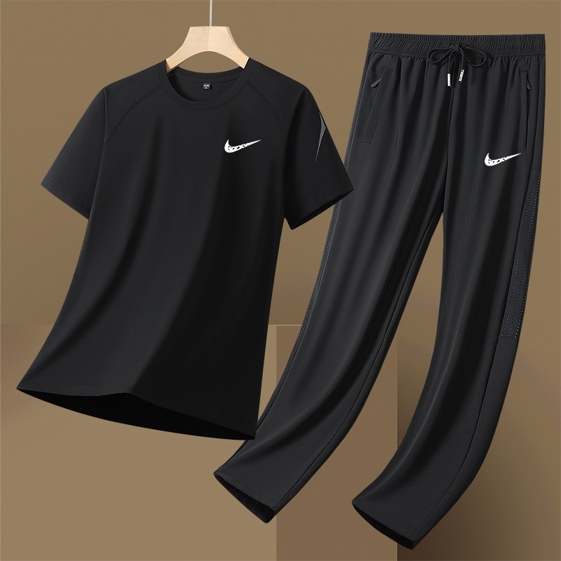2026 New Summer Sports Suit for Men, Trendy Casual Ice Silk Short-Sleeve and Long-Pants Set, Nylon Two-Piece Set for Men 2026 New Summer Sports Suit for Men, Trendy Casual Ice Silk Short-Sleeve and Long-Pants Set, Nylon Two-Piece Set for Men