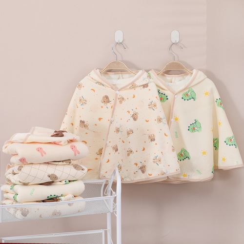 Children's autumn and winter quilted gauze cloak hooded baby going out warm cloak shawl baby warm blanket