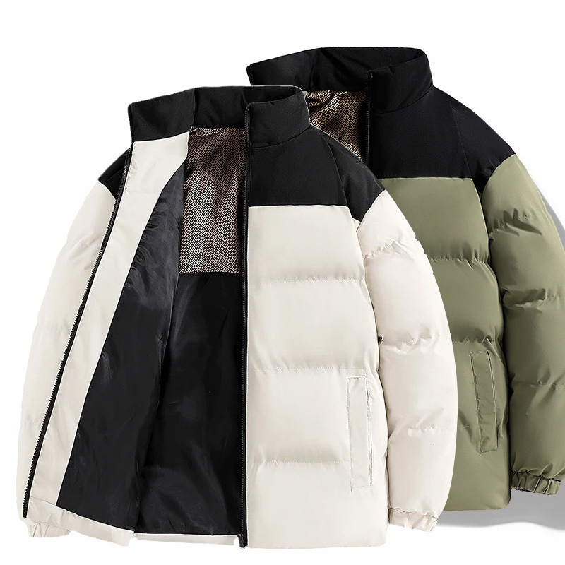 Color de invierno ropa de algodón de gran tamaño para hombres grafeno grueso ropa de pan para hombres moda de cuello vertical abrigo caliente para hombres