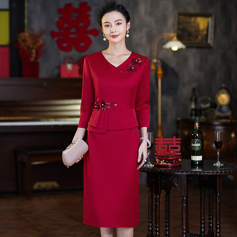Autumn and Winter Chinese Bride wedding dress mother mother-in-law wedding dress high-end cheongsam dress daily can be worn at ordinary times