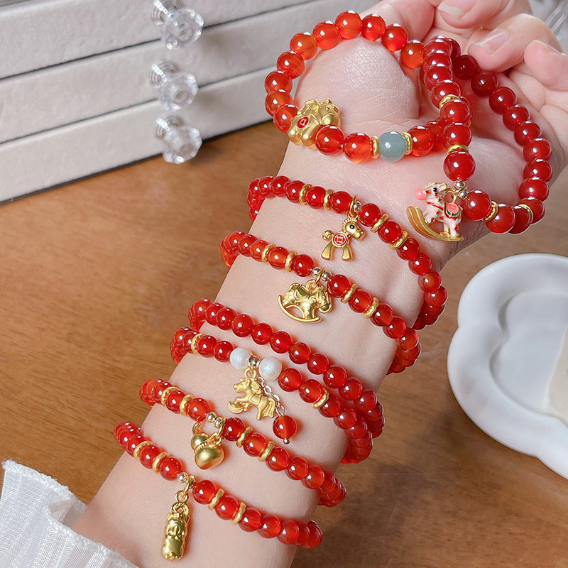 Get Rich Immediately~ Autumn and Winter New Style Red Agate Bracelet for Women in the Year of Birth, Pixiu Gourd, Zodiac Horse Cinnabar Bracelet