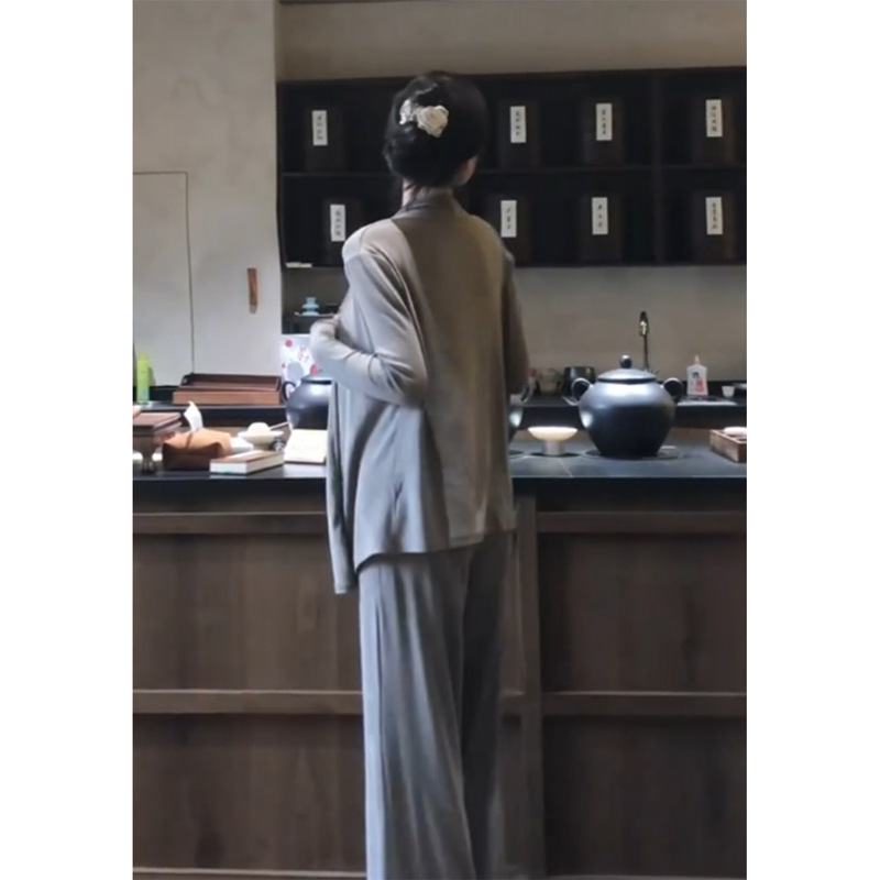 纯欲百搭灰色针织背心开衫休闲裤睡衣女2025新款慵懒可外穿三件套|undefined